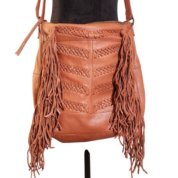Anthropologie Handbags - DAY & MOOD Brown Leather Fenya Hobo Crossbody with Fringe